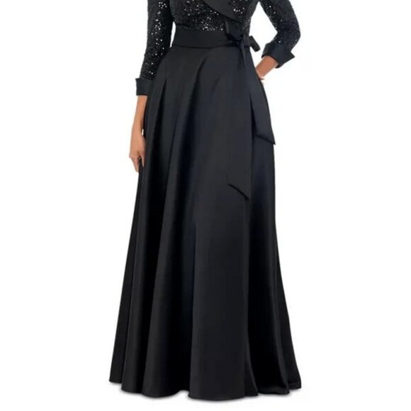 Xscape Black Sequin Long Sleeve Tux Ballgown - Picture 2 of 7